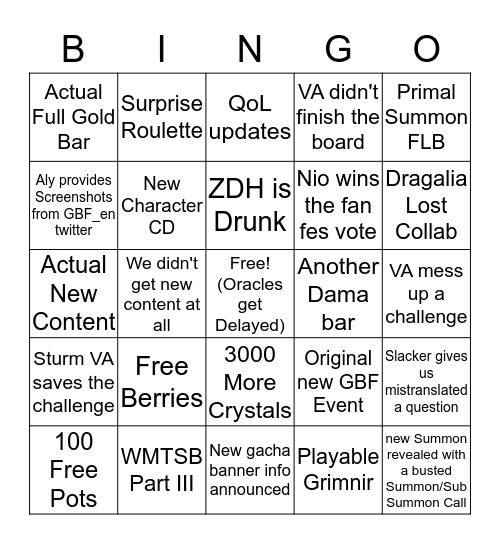 GBF Fes 2018 Bingo Card