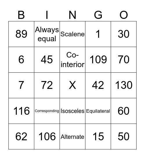 Geometry Bingo Card