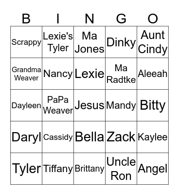 Fallon Family Bingo Card