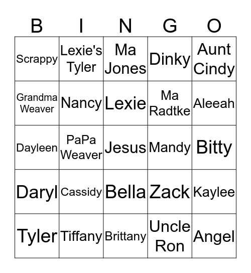 Fallon Family Bingo Card