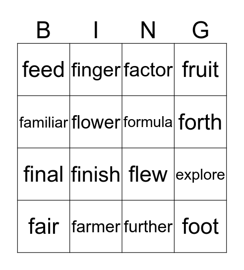 HFW/Vocabulary U3 WK1 Bingo Card