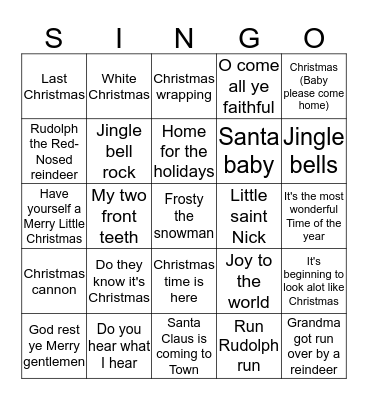 Christmas Singo Bingo Card