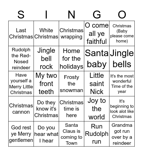 Christmas Singo Bingo Card