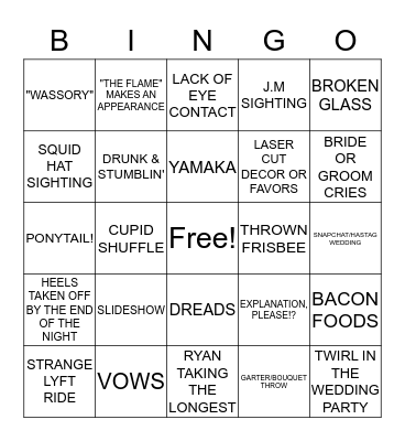 WASSORY WEDDING BINGO Card