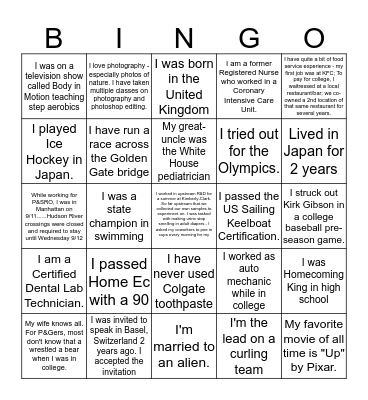 Manager Bingo  Bingo Card