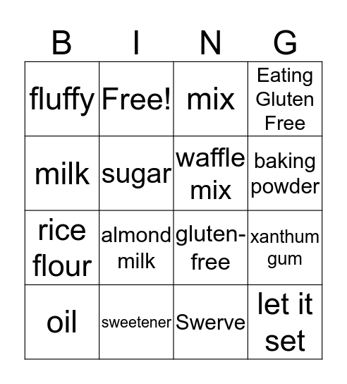 Eating Gluten Free Pancake Mix Bingo Card