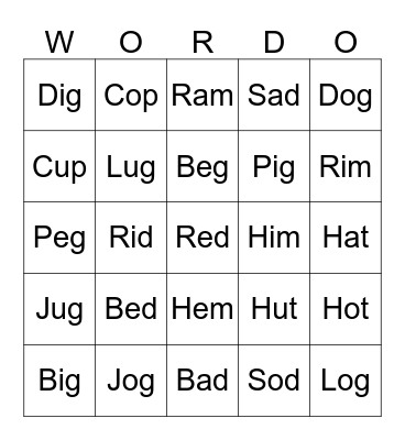 Short Vowel Sounds Bingo Card