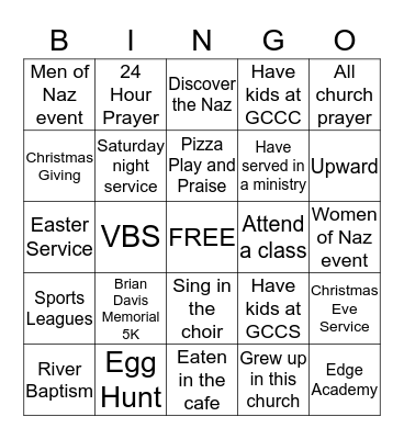 Naz Experience Bingo Card