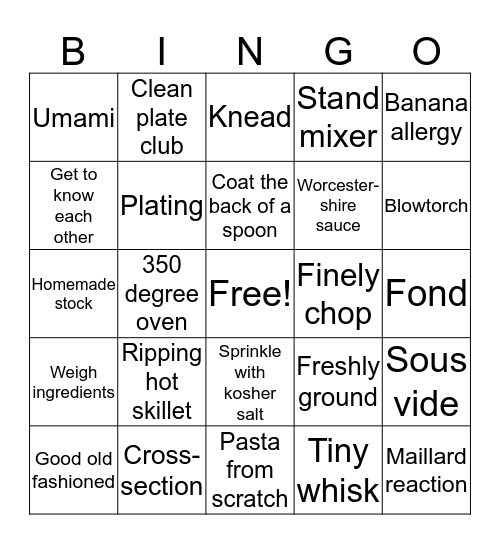 Bingoing with Babish Bingo Card
