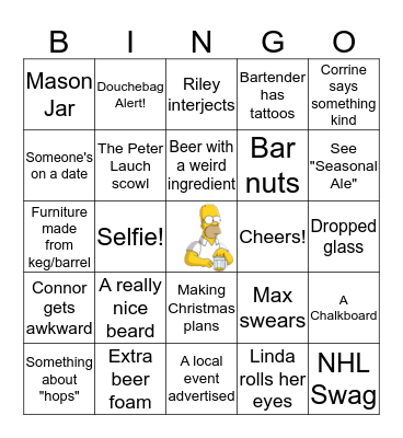 Beer Crawl Bingo Card