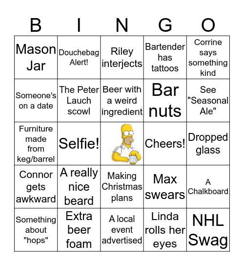 Beer Crawl Bingo Card