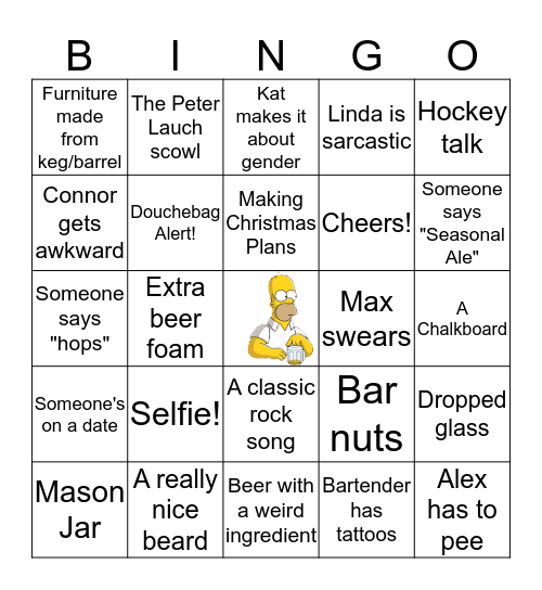 Beer Crawl Bingo Card