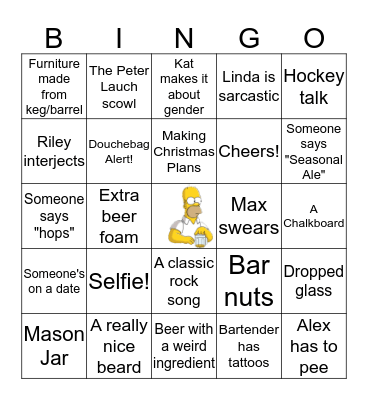 Beer Crawl Bingo Card