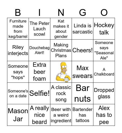 Beer Crawl Bingo Card