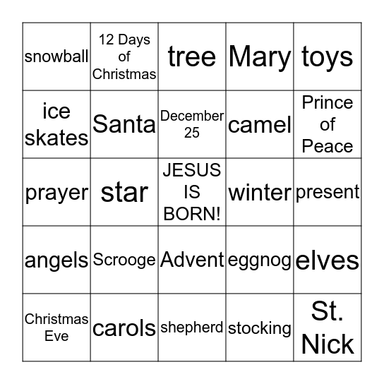 Christmas Bingo Card