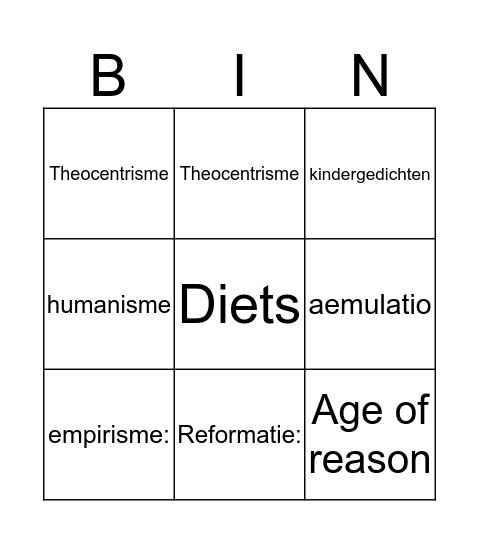 literatuurgeschiedenis Bingo Card