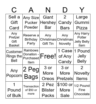 Richmond Candy Crew Bingo Card