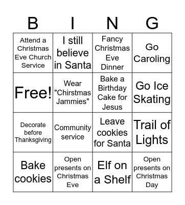 Christmas Traditions Bingo Card
