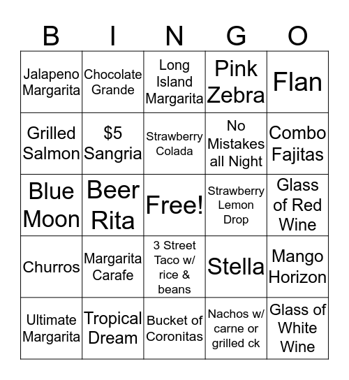 Cafe Sabor Bingo Card