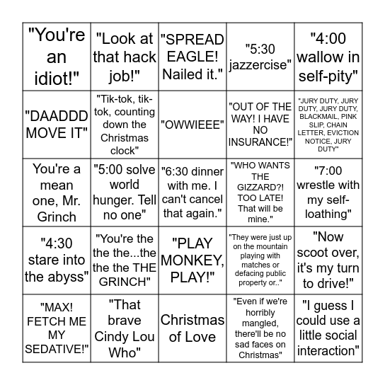 How The Grinch Stole Christmas Bingo Card