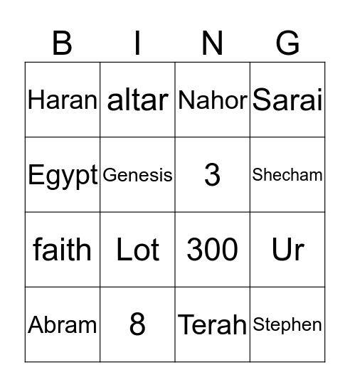 Old Testament 2: Lesson 1 Bingo Card