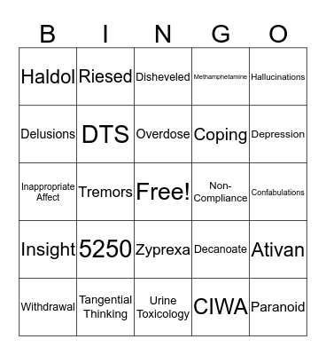 SAD & PSA Bingo Card