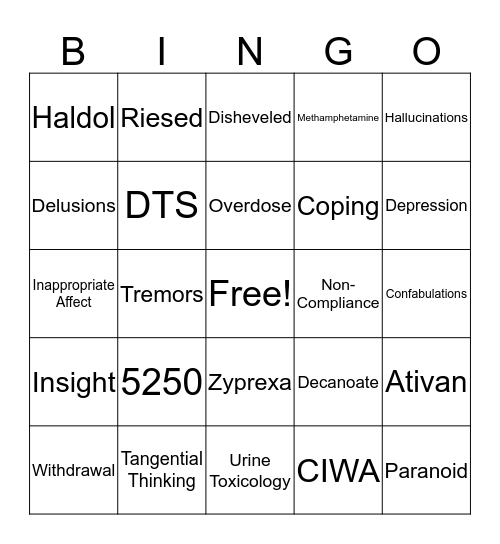SAD & PSA Bingo Card