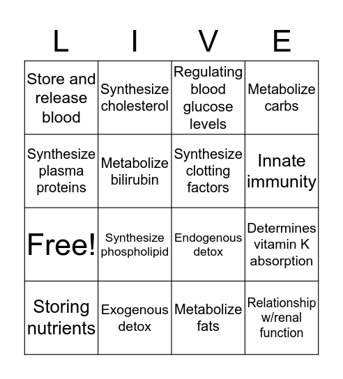 Liver Function BINGO! Bingo Card