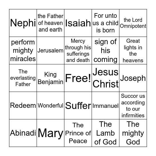 I KNOW THAT JESUS CHRIST WILL COME AGAIN Bingo Card