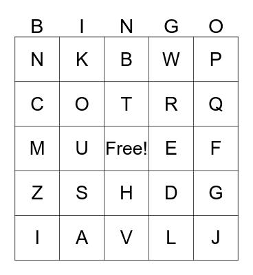 Capital Letter Bingo Card