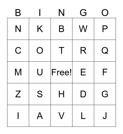 Capital Letter Bingo Card