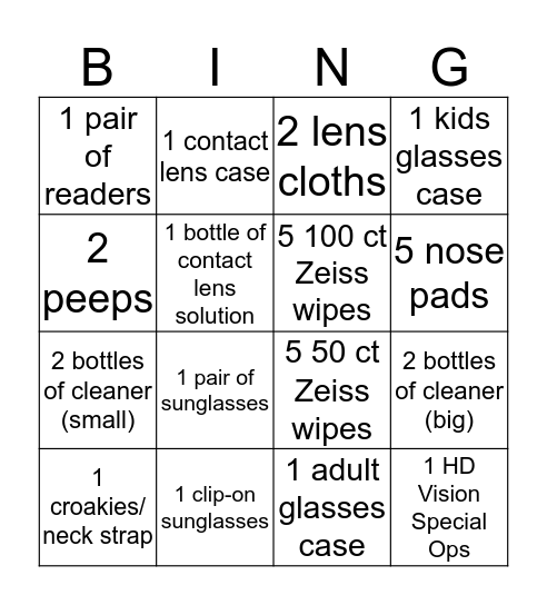 Accessories BINGO! Bingo Card