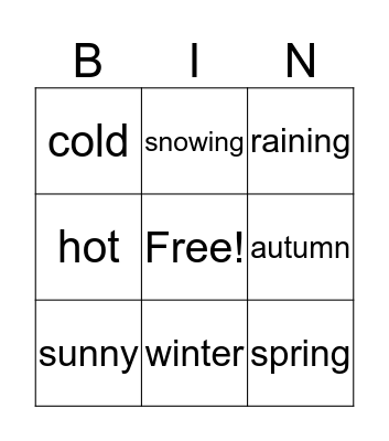 season & weather Bingo Card