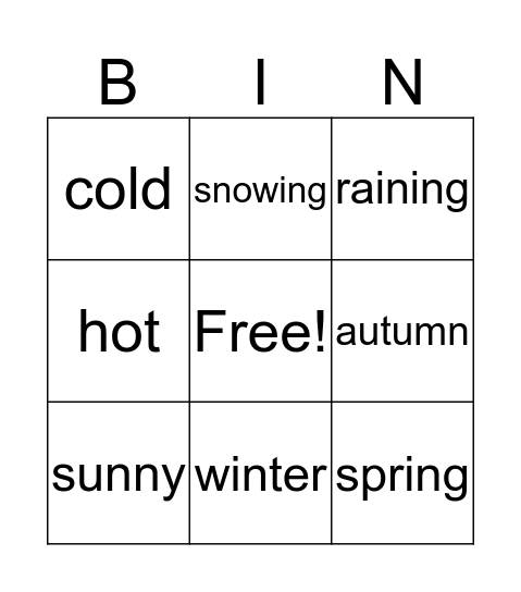 season & weather Bingo Card