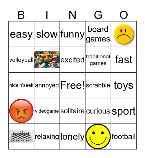 Games and emotios Bingo Card