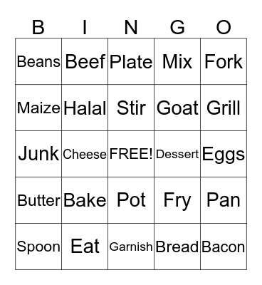 Food  Bingo Card