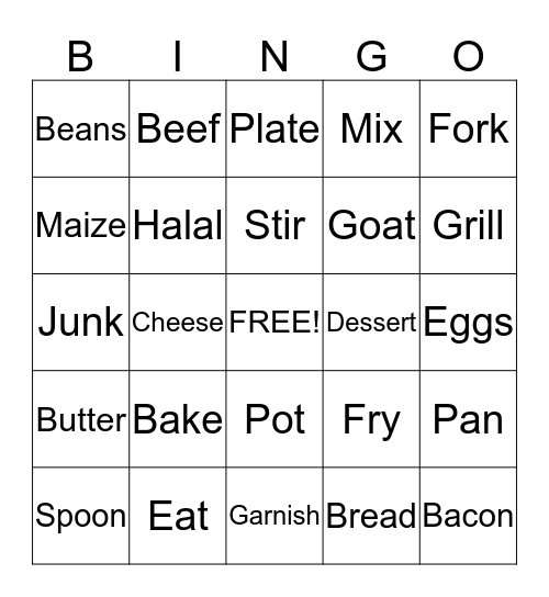 Food  Bingo Card