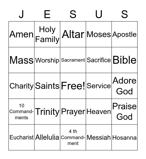 Let Us Pray Bingo Card