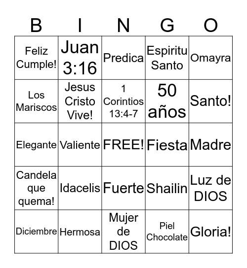 Candela's Fiesta! Bingo Card