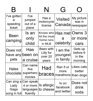 GSSO Bingo Card