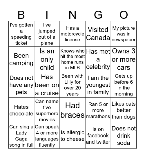 GSSO Bingo Card