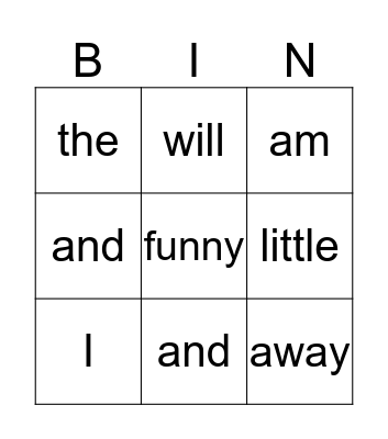 High Frequency bingo Card