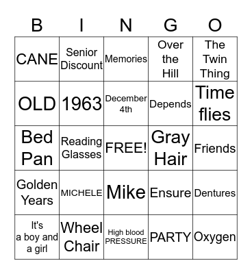 OVER THE HILL BINGO Card