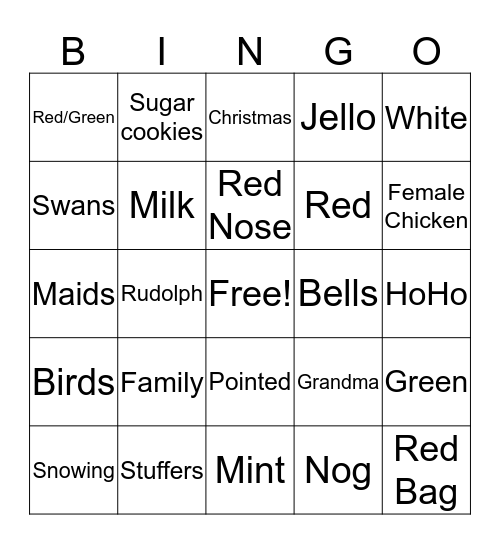 Christmas word game Bingo Card