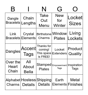 Origami Owl Jewelry Bar Bingo Card