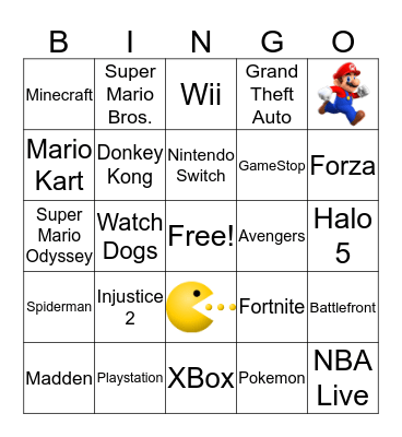 Shawn's 13th Birthday Video Game Bingo Card