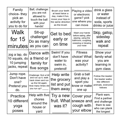 Run Wild! Health and Fitness Bingo Sheet ____  Bingo Card