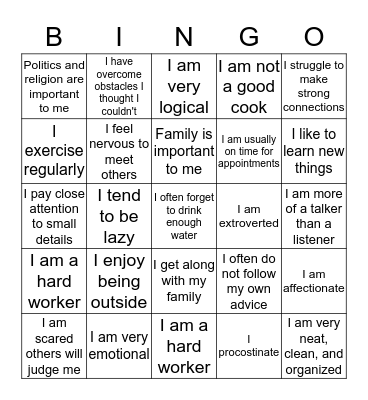 Who Am I? Bingo Card