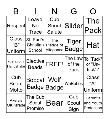 Trail of the Bobcat Bingo Card