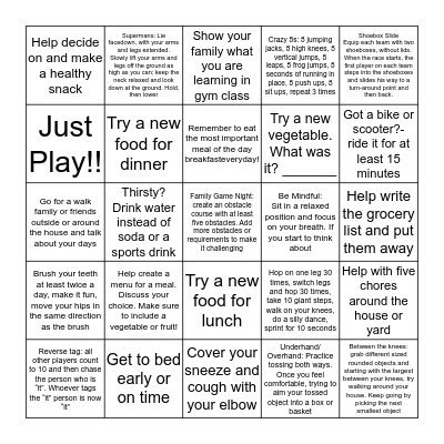 Run Wild! Health and Fitness Bingo Sheet ____ Bingo Card